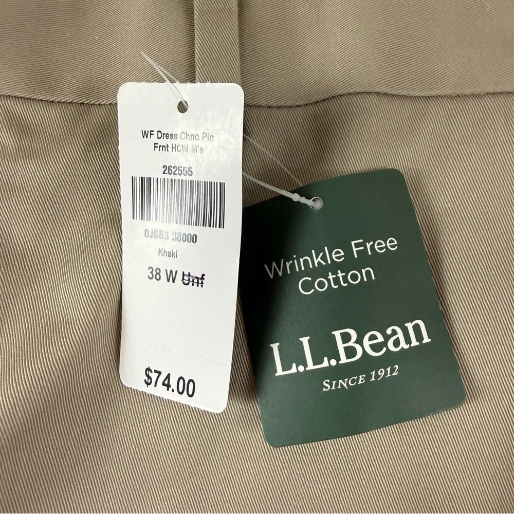 LL Bean Wrinkle Free Dress Chino Pants 38 x 29.5 Beige Khaki 262555 NWT
